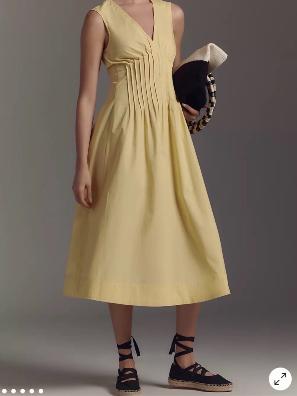 Anthropology Maeve Yellow Pleated V-Neck Midi Dress